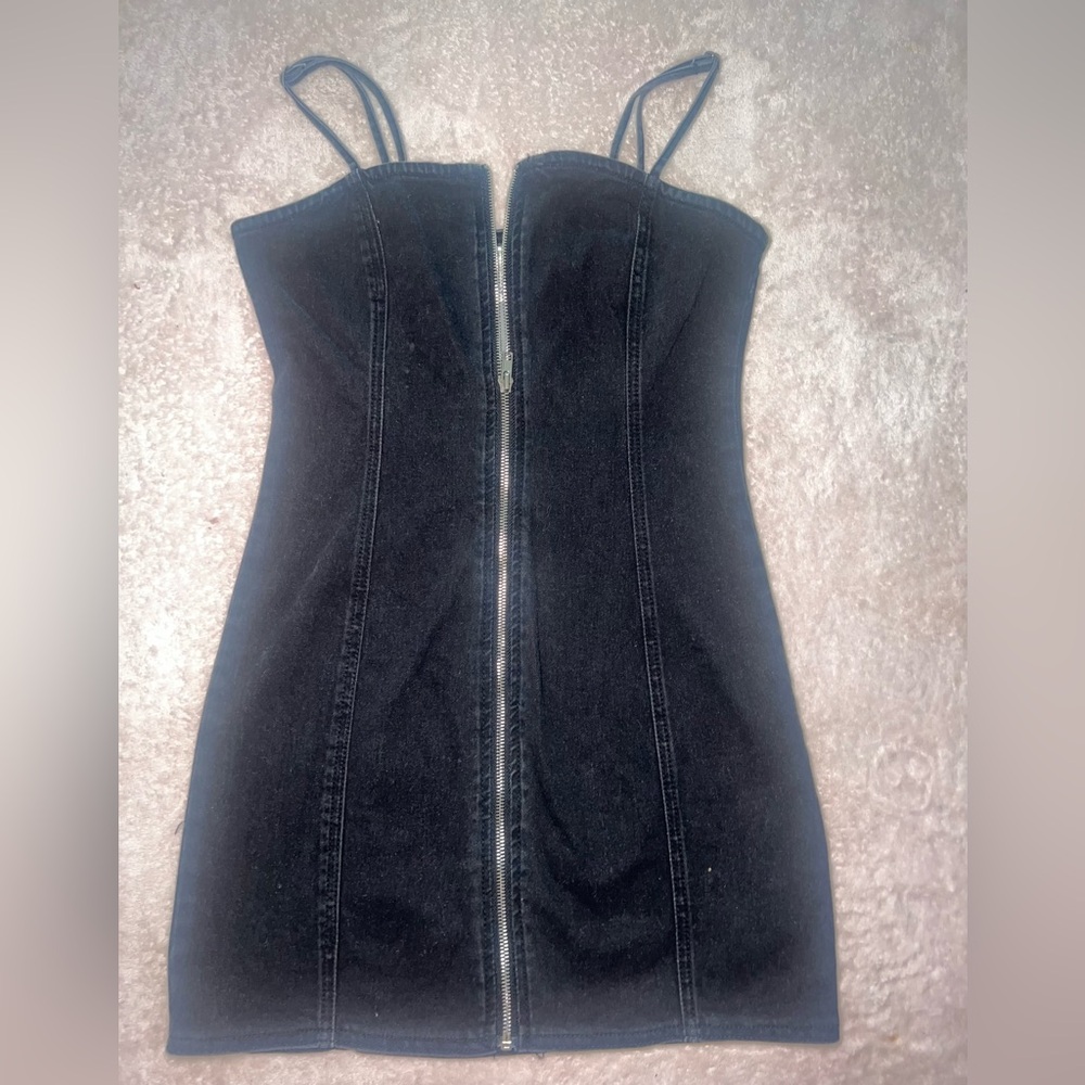 Forever 21 Black Denim Mini Dress with Double Straps